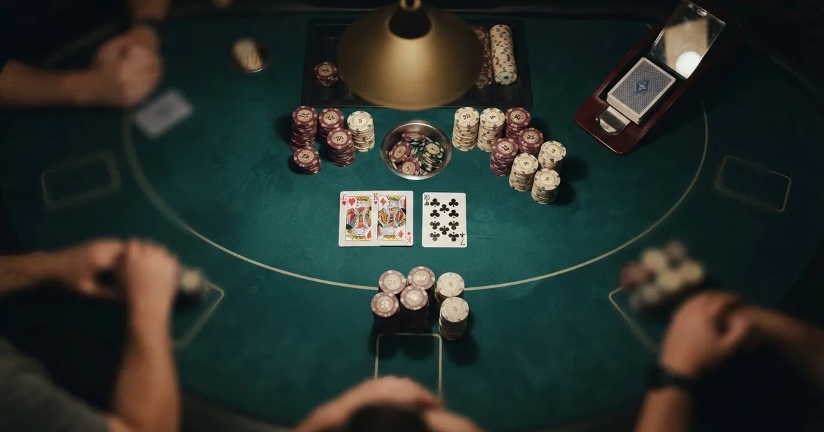 Osvijetljen stol za igru s kartama, snimljen odozgo — casino igre u hrvatskoj